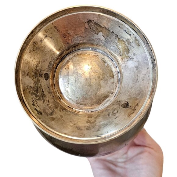 Vintage Etched Silver Plated Deco Bowl Vase With Handle Floral Design Art Nouvea - Picture 8 of 14